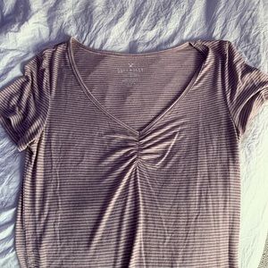 american eagle pink/white striped short sleeve tee